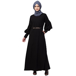 Elegant abaya with long cuff sleeves- Black